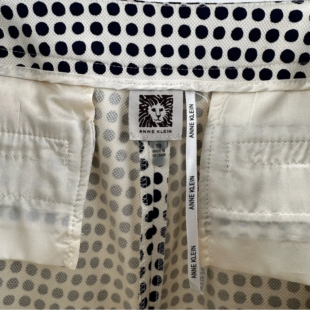 Navy Blue Polka Dot Dress Pants‎ Anne Klein Women's Size 10 White Office Casual - Picture 9 of 16